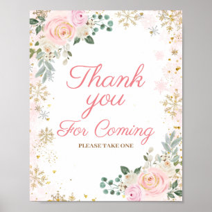 Affiche Merci de flocon de neige rose d'hiver pour venir