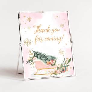 Affiche Merci de flocon d'hiver rose or pour venir