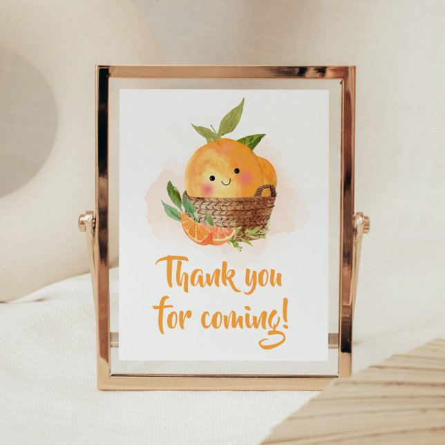Affiche Merci de la petite croûte orange Citrus pour venir (Little Cutie Orange Citrus Baby Shower Thank you for Coming Sign)
