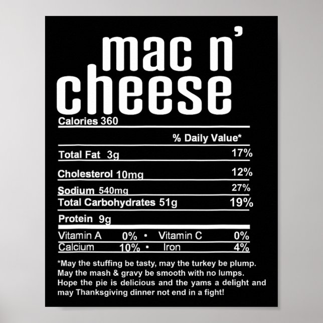 Affiche Merci de Noël Mac N Cheese Information Nutritionne (Devant)