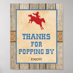 Affiche Merci de Popping By Cowboy Party Sign