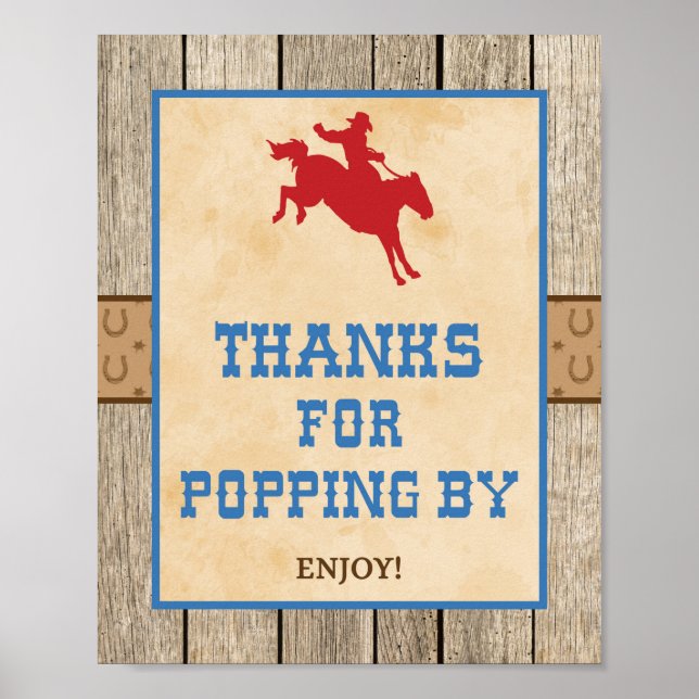 Affiche Merci de Popping By Cowboy Party Sign (Devant)