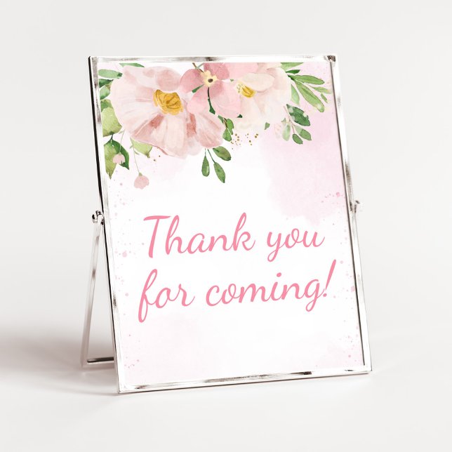 Affiche Merci de printemps rose pâle pour l'avenir (Blush Pink Spring Floral Baby Shower Thank you for Coming Sign)