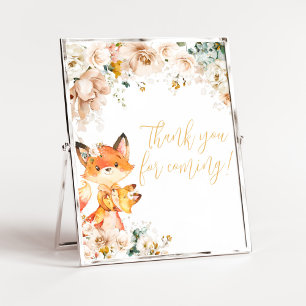 Affiche Merci de renard floral de bois pour venir