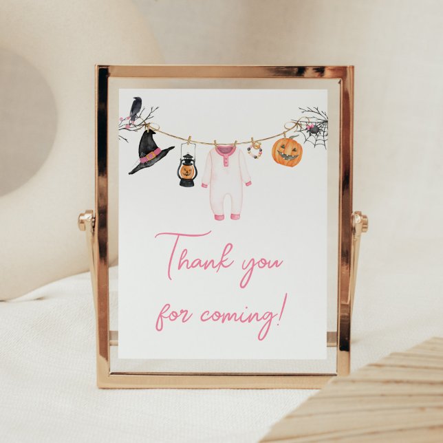 Affiche Merci d'Halloween rose petit Boo pour venir (Halloween Baby Clothes Baby Shower Thank you for Coming Sign)