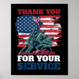 Affiche Merci Drapeau Usa Pour Votre Service - Anciens Com