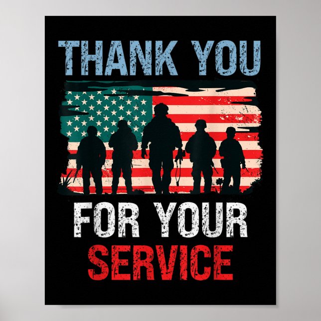 Affiche Merci Drapeau Usa Pour Votre Service - Mémorial (Devant)