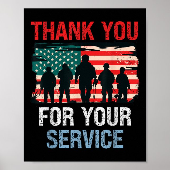 Affiche Merci Drapeau Usa Pour Votre Service - Mémorial (Devant)