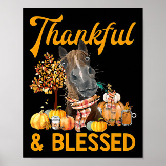 Affiche Merci Et Béni Cheval Citrouille Chute Thanksgivi