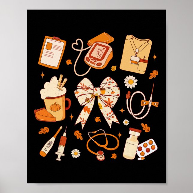 Affiche Merci Infirmière Automne Stethoscope Coquette Bow  (Devant)