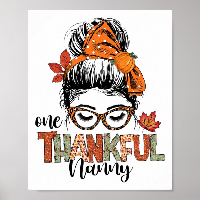 Affiche Merci Nanny Messy Bun Automne Automne Thanksgiving (Devant)