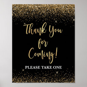 Affiche Merci Noir & Or Pour L'Arrivée Symbole De Table Fa