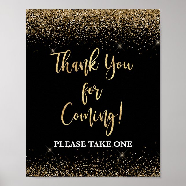 Affiche Merci Noir & Or Pour L'Arrivée Symbole De Table Fa (Devant)