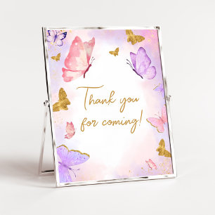 Affiche Merci papillon rose violet or pour venir
