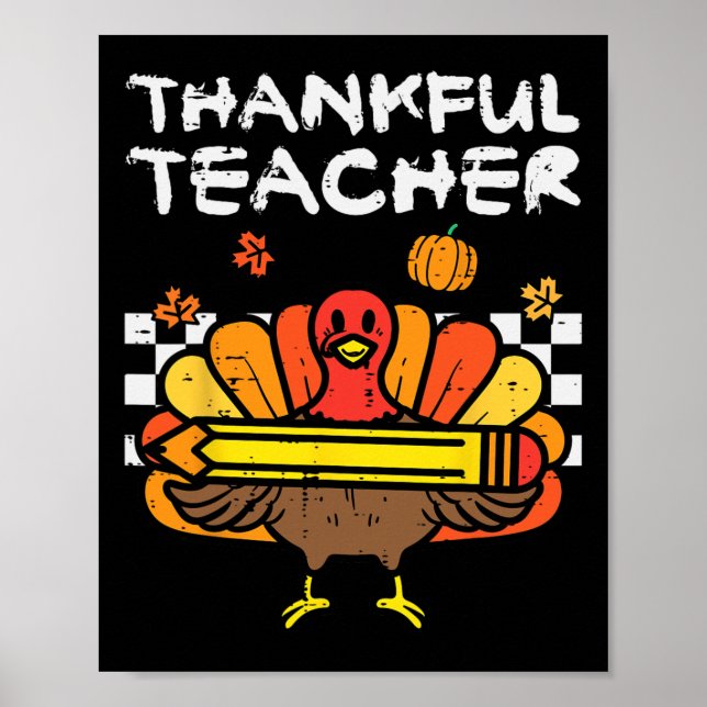 Affiche Merci Professeur Thanksgiving Turquie Retro Chute  (Devant)