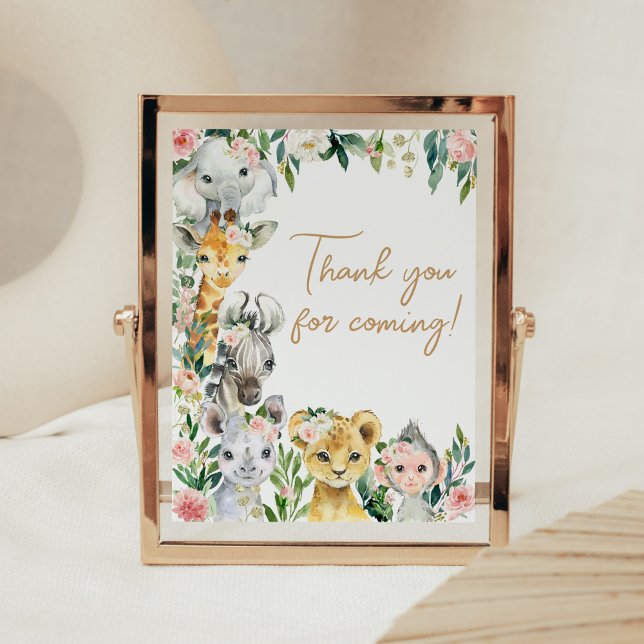 Affiche Merci Safari floral Wild One pour venir (Greenery Floral Wild One Baby Shower Thank you for Coming Sign)