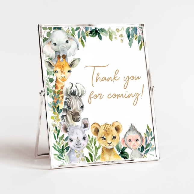 Affiche Merci Safari Wild One de verdure pour venir (Safari Baby Shower Thank you for Coming Sign)