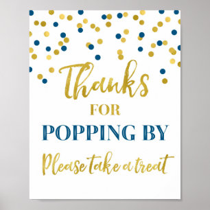 Affiche Mercis bleus de confettis d'or de sauter par le