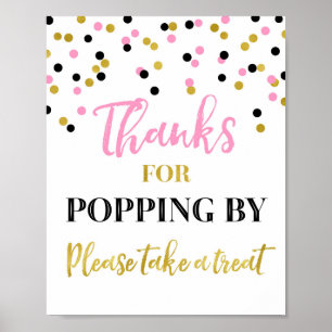 Affiche Mercis roses de confettis de noir d'or sautant par