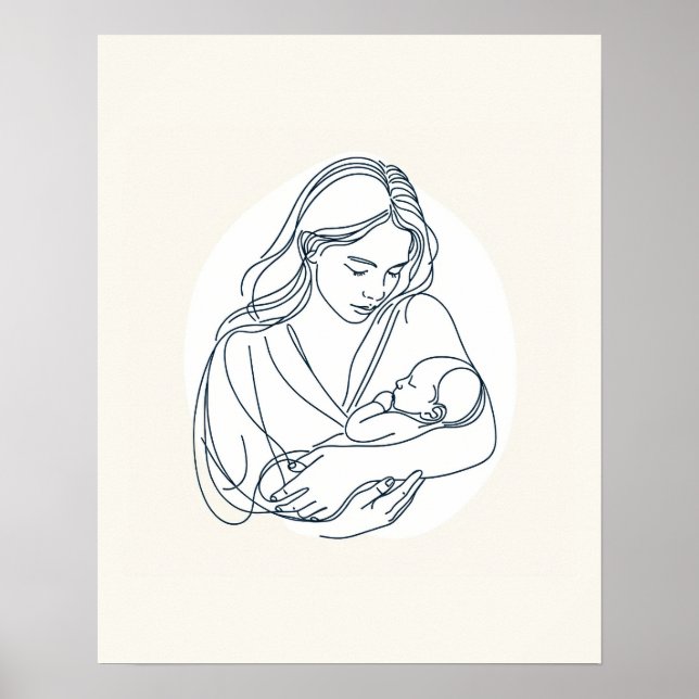 Affiche Mère avec nouveau-né bébé - Art en ligne (Devant)