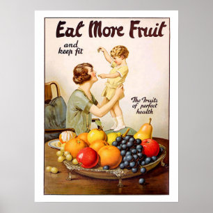 Affiche Mère avec son enfant, manger plus de fruits, vinta