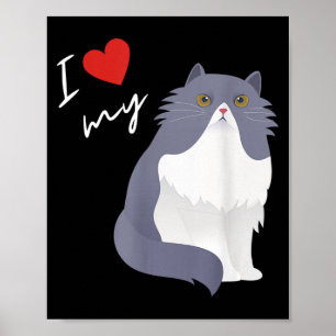 Affiche Mère chat persan gris blanc pour les amoureux des