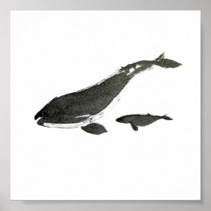 Affiche Mère de baleine grise et peinture à l'encre sucrée