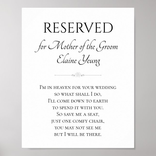 Affiche Mère du marié Je suis au paradis Mémorial Mariage (Devant)