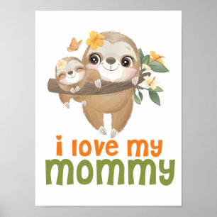 Affiche Mère et bébé fentes accroché à une branche j'aime