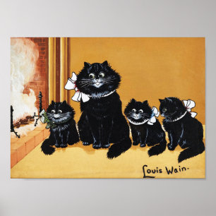 Affiche Mère et enfant Chat Noir, Louis Wain