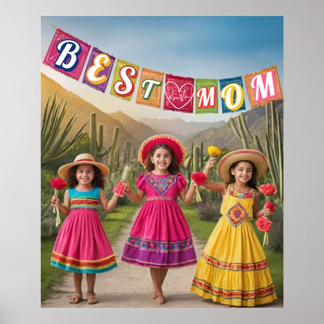 Affiche Mère et enfant en robe traditionnelle mexicaine (Devant)