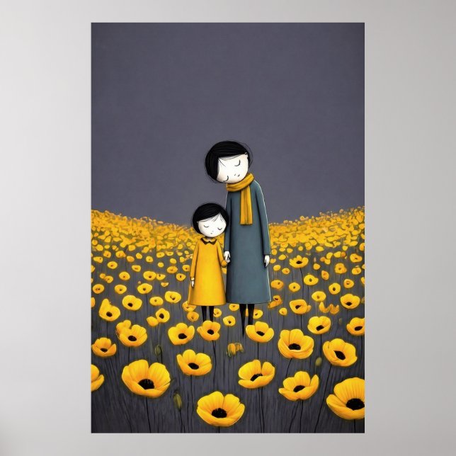 Affiche Mère et enfant se tenant la main dans une fleur do (Devant)