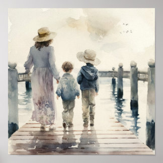 Affiche Mère et enfants en bord de mer