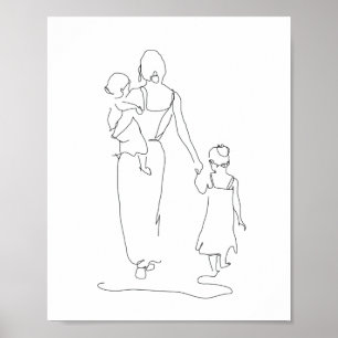Affiche Mère et Enfants Line Art, Illustration de famille