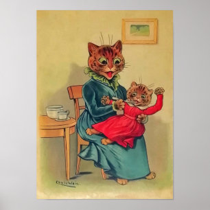 Affiche Mère et fille chats, Louis Wain
