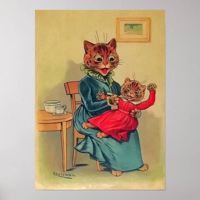 Affiche Mère et fille chats, Louis Wain (Devant)
