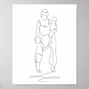 Affiche Mère et fils Line Art, Tirage de ligne, Cadeau pou
