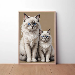 Affiche Mère et Kitten Ragdoll Chat Artwork Coeur
