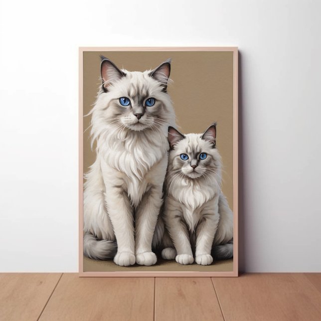 Affiche Mère et Kitten Ragdoll Chat Artwork Coeur (Créateur téléchargé)