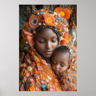 Affiche Mère Ethérée Enfant Vibrant Traditionnel Attique
