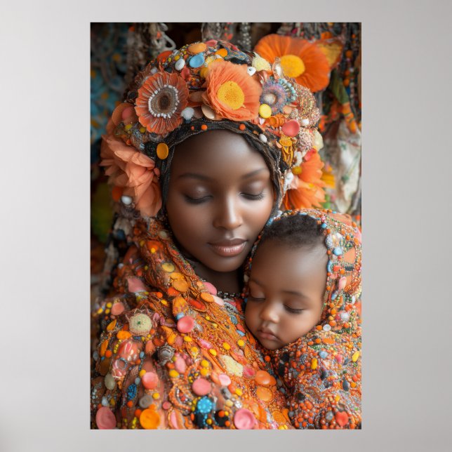 Affiche Mère Ethérée Enfant Vibrant Traditionnel Attique (Devant)