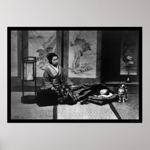 Affiche Mère japonaise avec son bébé couché 1909