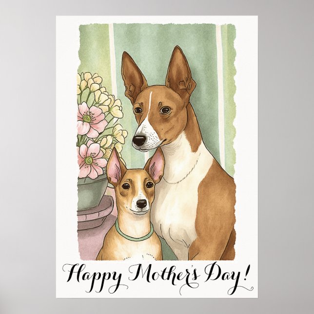 Affiche Mère jour Cute Basenji Chien Maman (Devant)