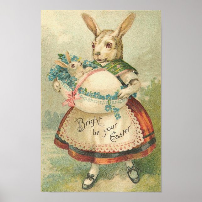 Affiche Mère Lapin Pâques Et Bébé Vintage (Devant)