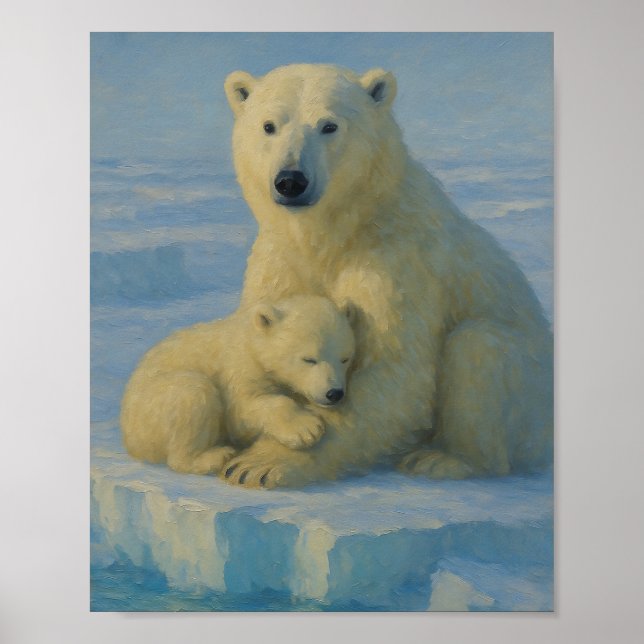 Affiche Mère ours polaire et ourson  (Devant)