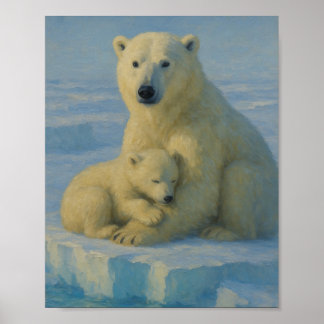 Affiche Mère ours polaire & ourson
