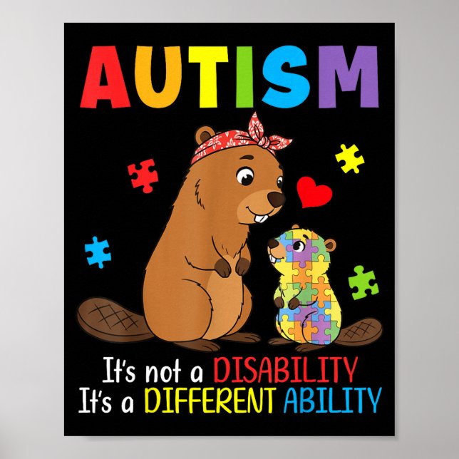 Affiche Mère sensibilisée à l'autisme castor Capacité diff (Devant)