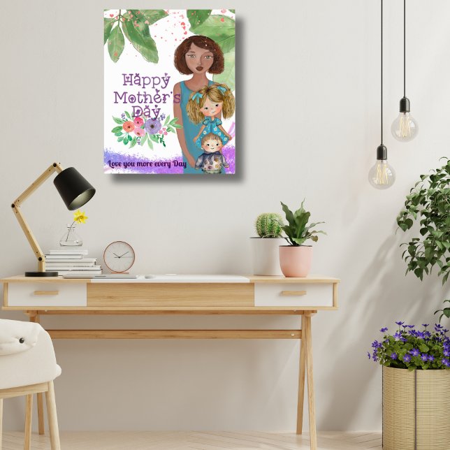 Affiche Mère Whimsical avec enfants | Fête des mères (Whimsical Mother with kids  Mother's Day Poster)
