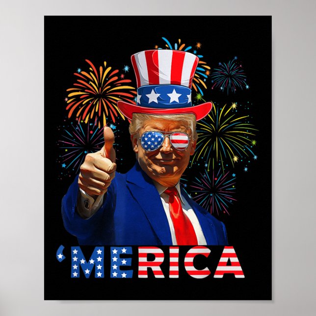 Affiche Merica 4 juillet amusant feu d'artifice Trump Indé (Devant)