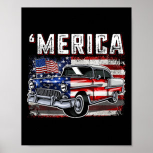 Affiche Merica American Drapeau vieille voiture 4 juillet 